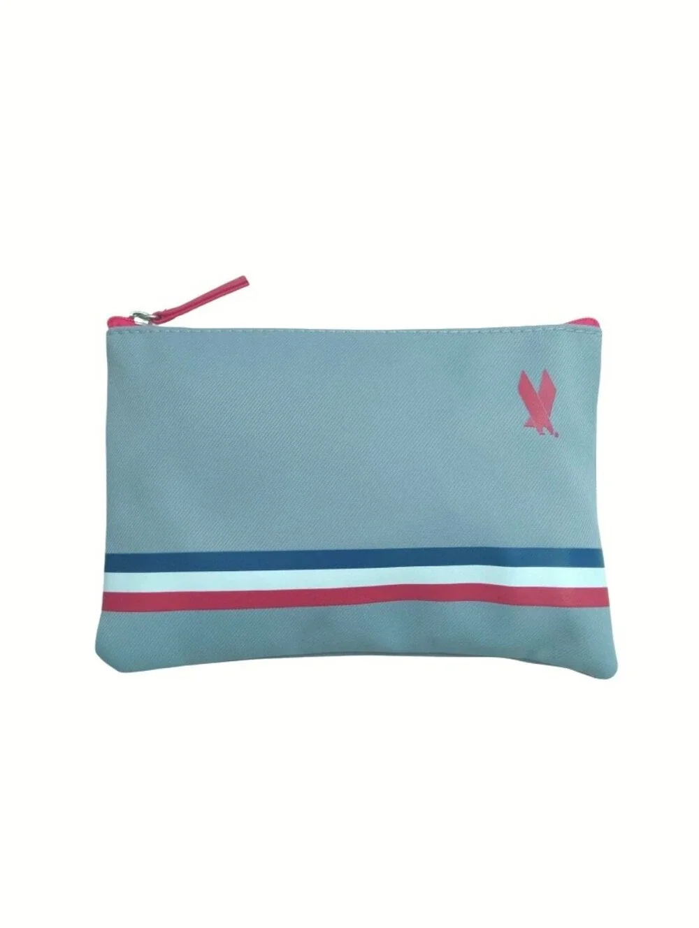 Gray Cosmetic Bag American Airlines Travel Amenity Kit Red Blue White Straps